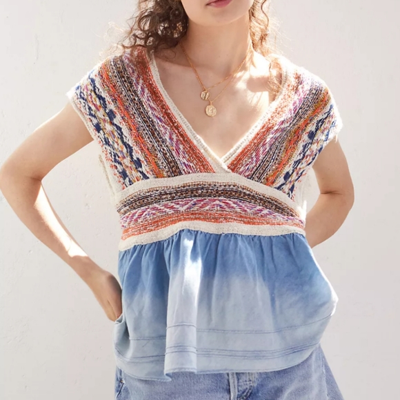 Anthropologie pilco babydoll peplum knit shirt - Picture 1 of 12